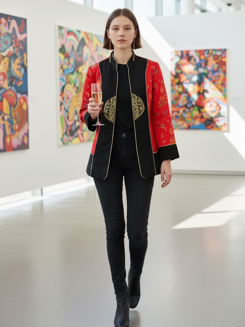Vintage 90s Le Sien NY red  brocade Embroidered statement jacket size 10